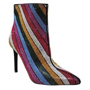 INC INTL Concepts Reisa2 Pointed Toe Ankle Booties Size US 5.5M Striped Bling